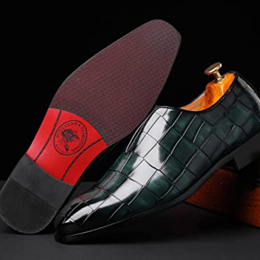 Santimon Men's US 7.5 - 10 Green Smoking Loafers Checkered Slip On Dress Casual - Picture 2 of 10